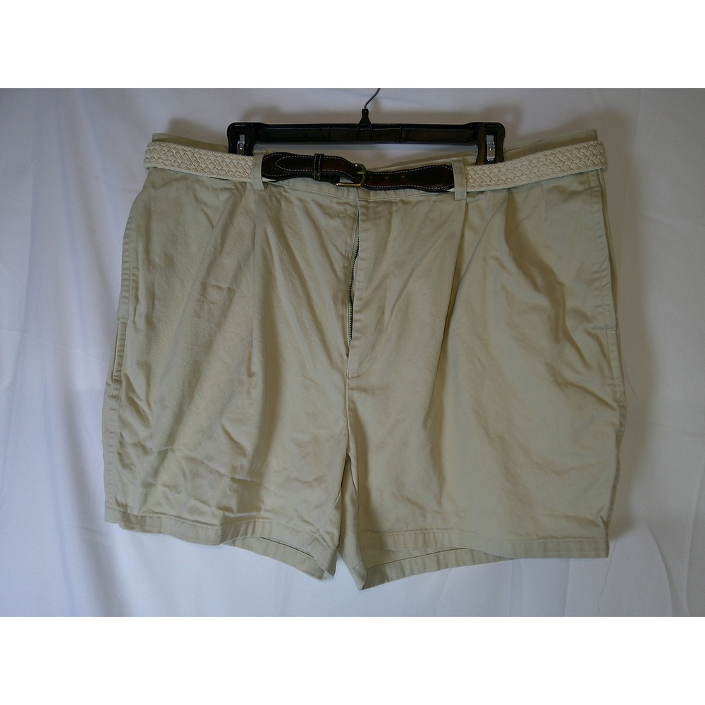 Nautica Mens 40 Pleated Chino Shorts Khaki Tan Cotton Twill Woven Belt Included